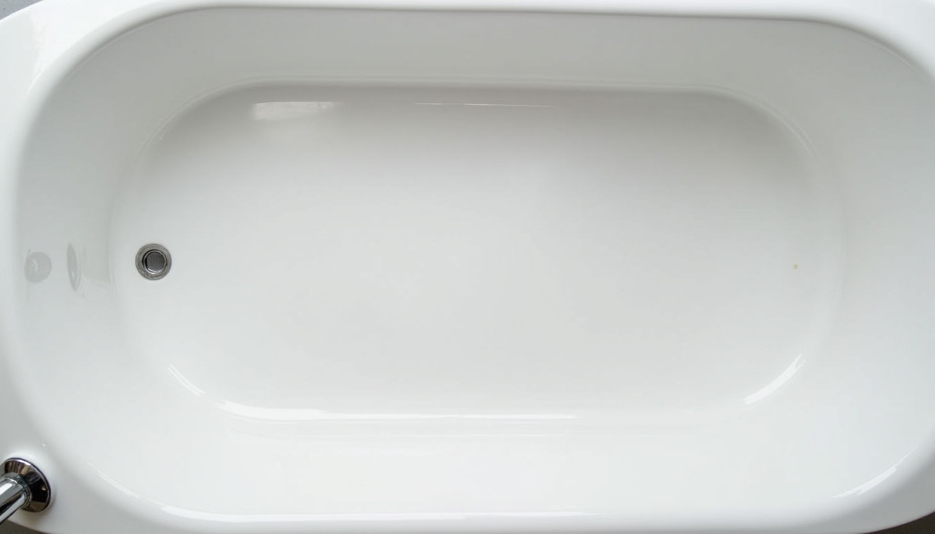 Freshly refinished white bathtub with smooth glossy surface