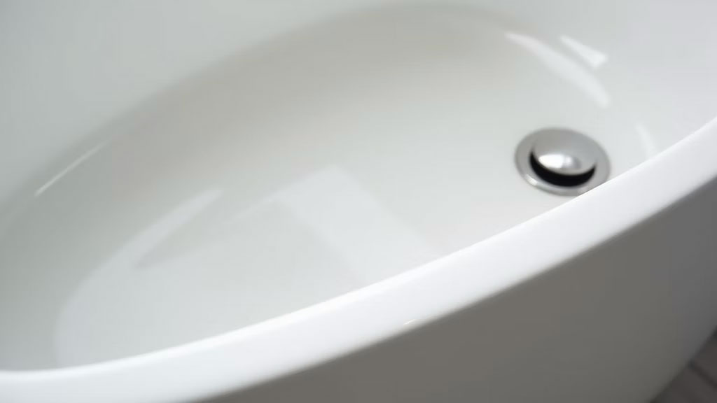 Close up view of a refinished bathtub surface showing smooth finish