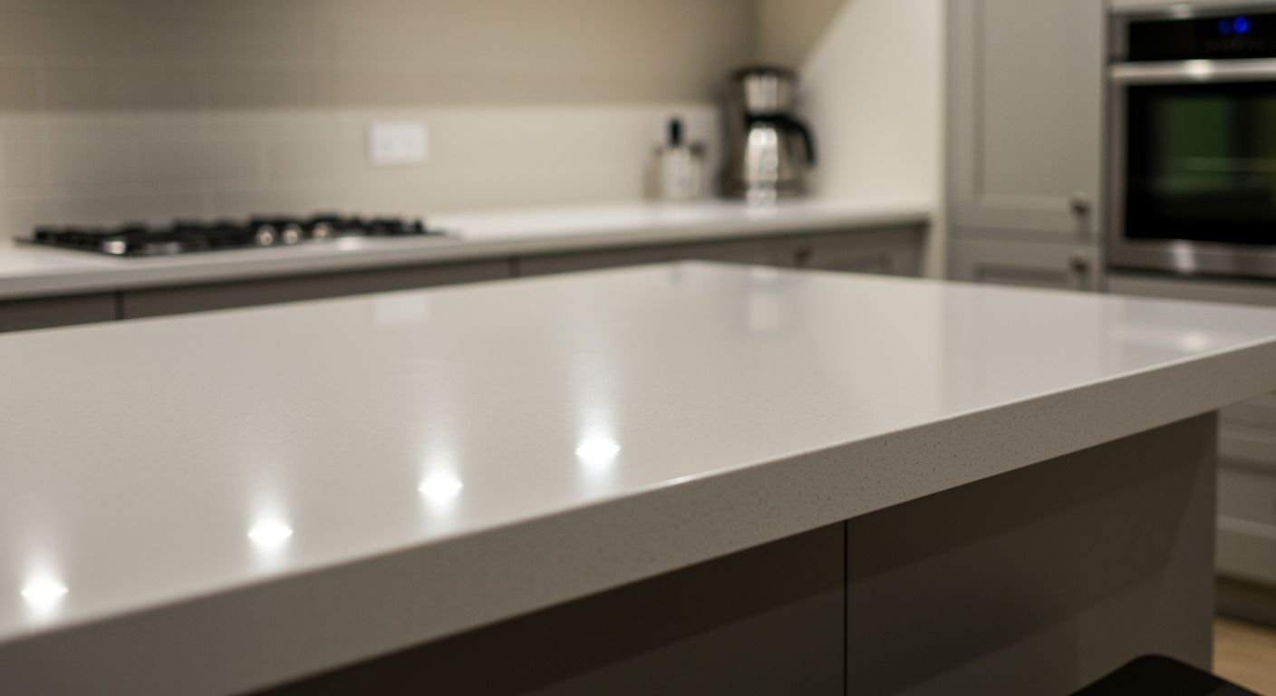 Newly refinished countertop with a glossy finish in a modern kitchen
