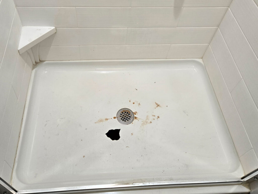 Shower pan refinishing before